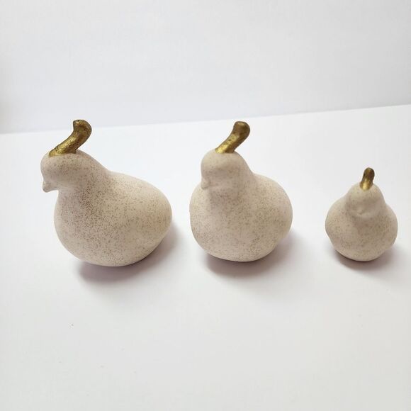 Vintage Set of 3 Ceramic White Glazed with Gold Quails - Picture 1 of 8